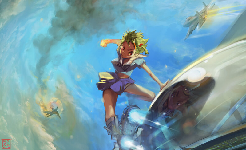 Anime Girl in Flight — Blue