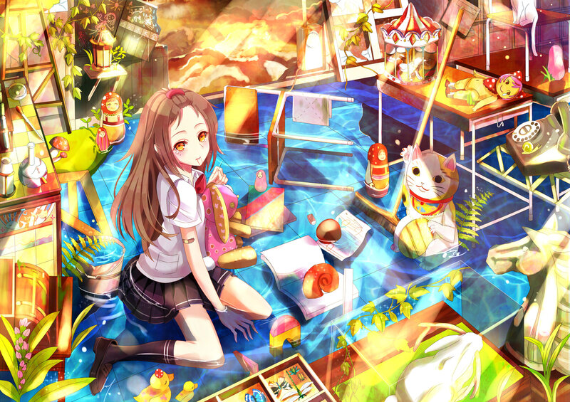 Anime Girl in Flooded Room — Blue