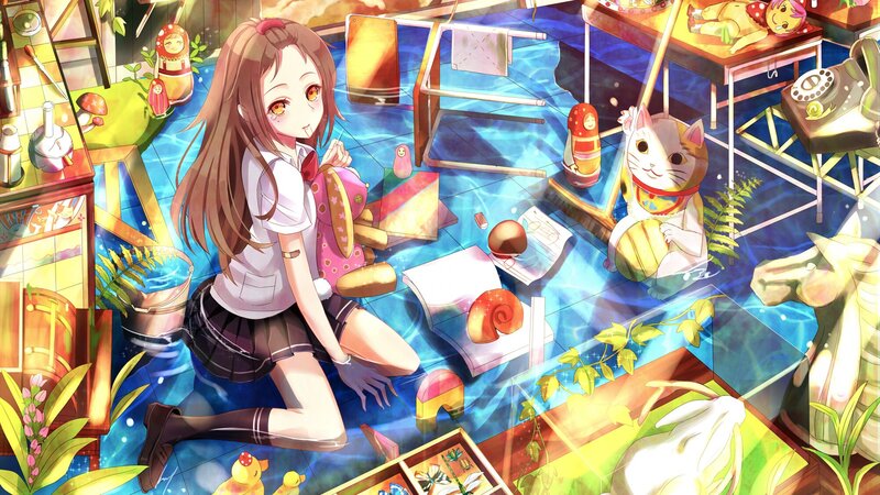 Anime girl in flooded room