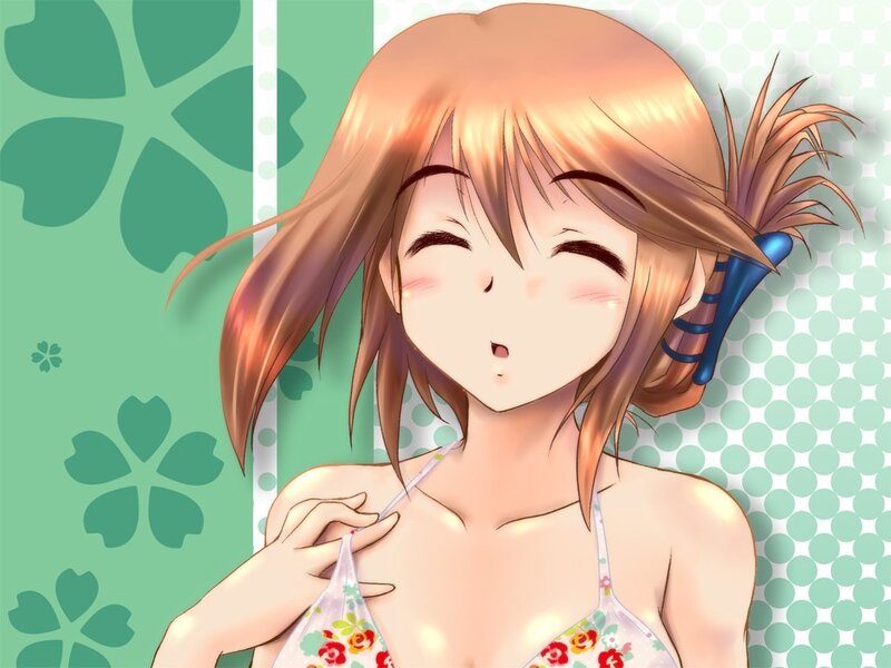 Anime girl in floral bikini