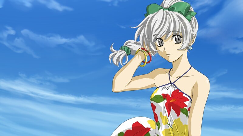 Anime Girl in Floral Dress — Blue