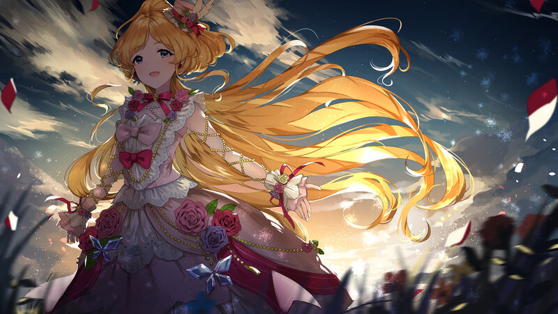 Anime Girl in Floral Dress — Gold