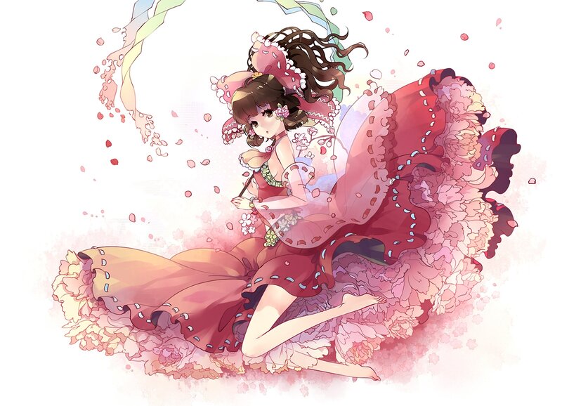 Anime Girl in Floral Dress — Pink, Serene, Spring, Digital Art