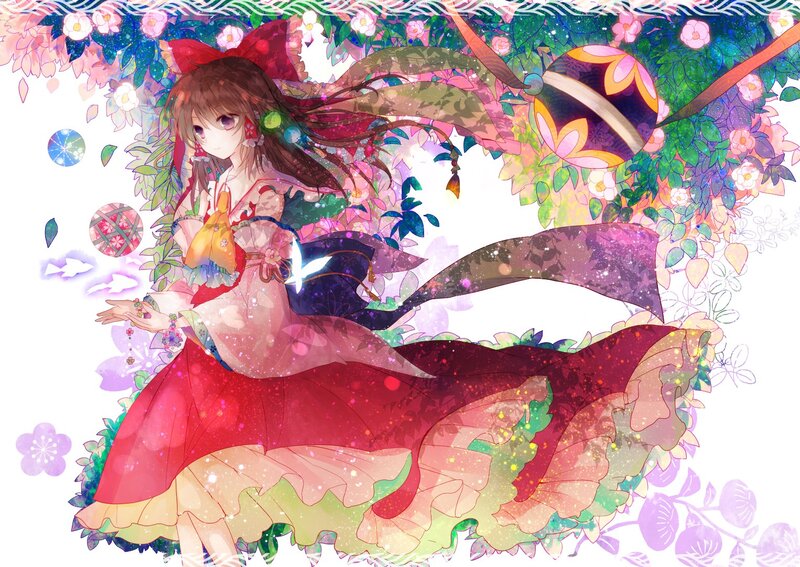 Anime Girl in Floral Dress — Red, Dreamy, Spring