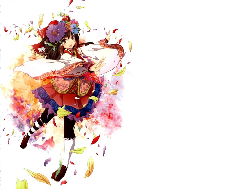 Anime Girl in Floral Dress — Red