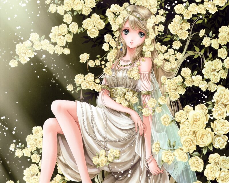 Anime Girl in Floral Dress — White