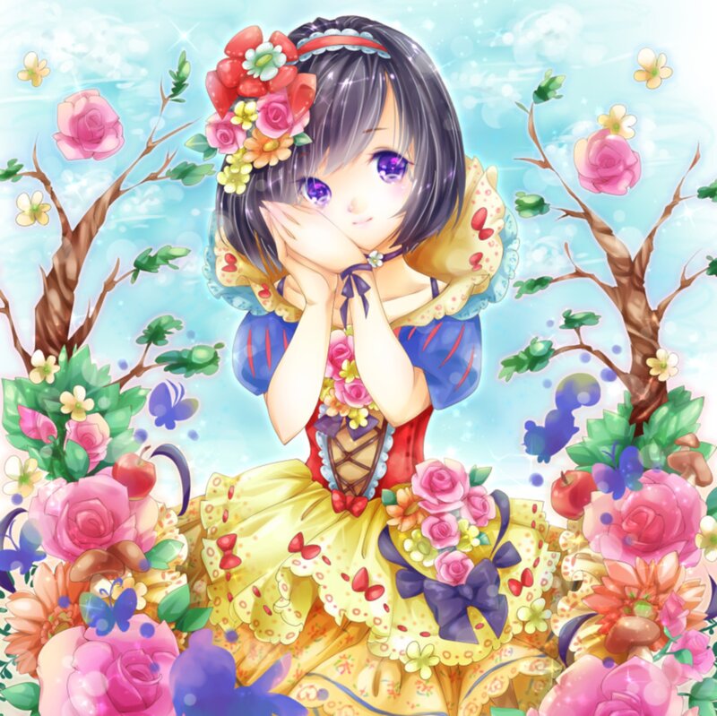 Anime Girl in Floral Dress — Yellow
