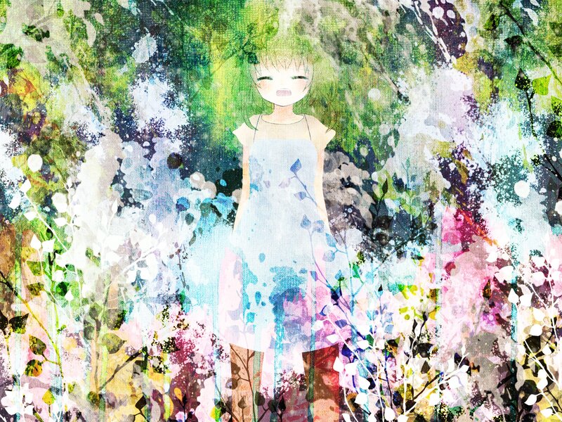 Anime girl in floral forest