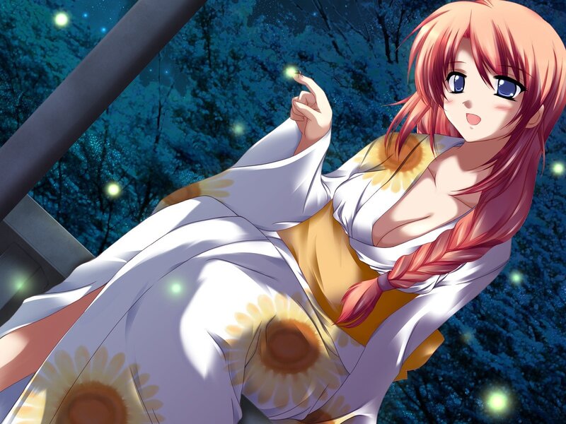 Anime girl in floral kimono