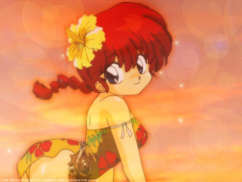 Anime girl in floral swimsuit