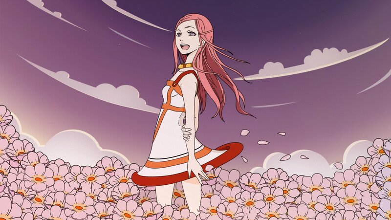 anime girl in flower field