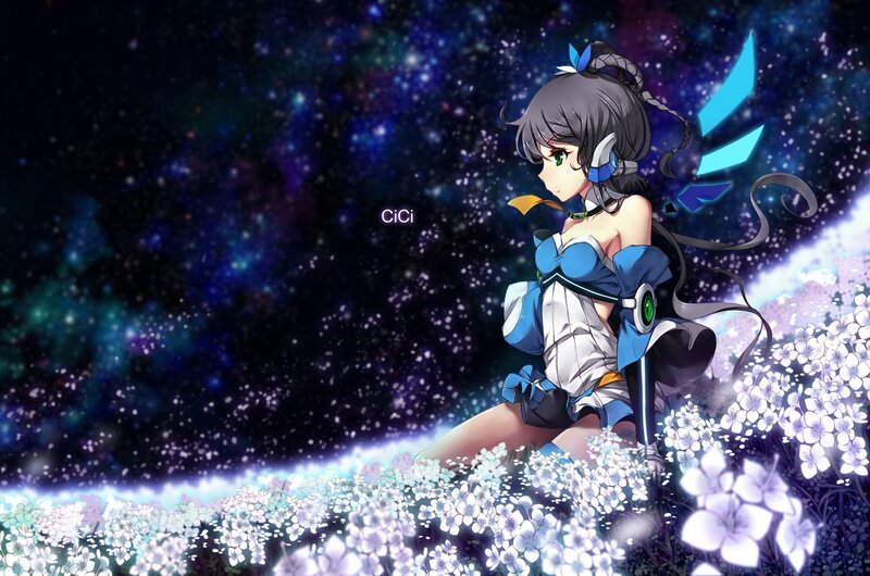 Anime girl in flower field