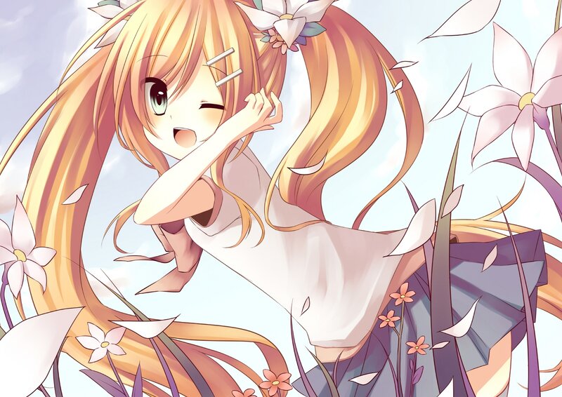 Anime girl in flower field