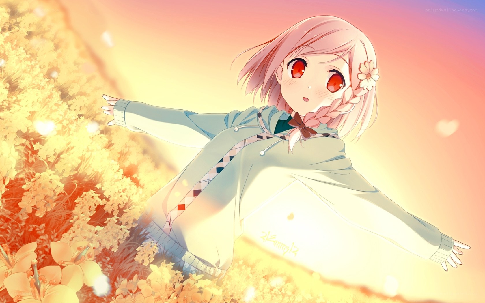 anime girl in flower field