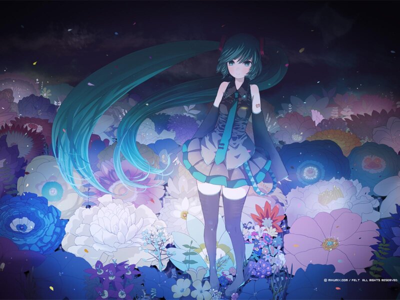 Anime Girl in Flower Field — Blue