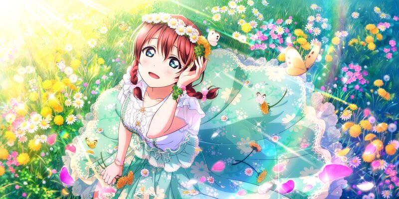 Anime Girl in Flower Field — Green