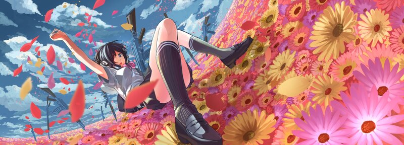 Anime Girl in Flower Field — Pink, Dreamy