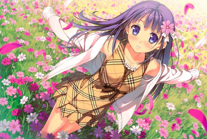 Anime Girl in Flower Field — Pink
