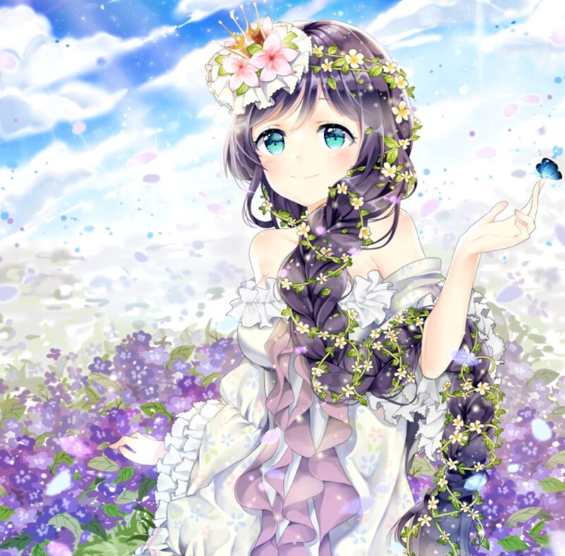 Anime Girl in Flower Field — Purple, Serene