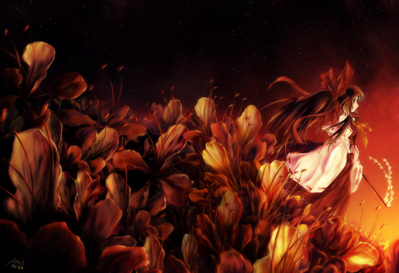 Anime Girl in Flower Field — Red