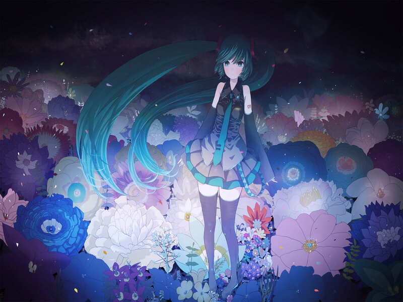 Anime Girl in Flowers — Blue