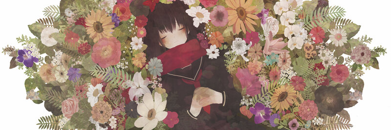 Anime Girl in Flowers — Green