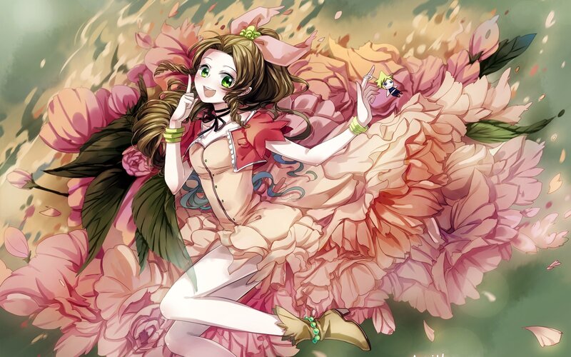 Anime Girl in Flowers — Pink, Playful