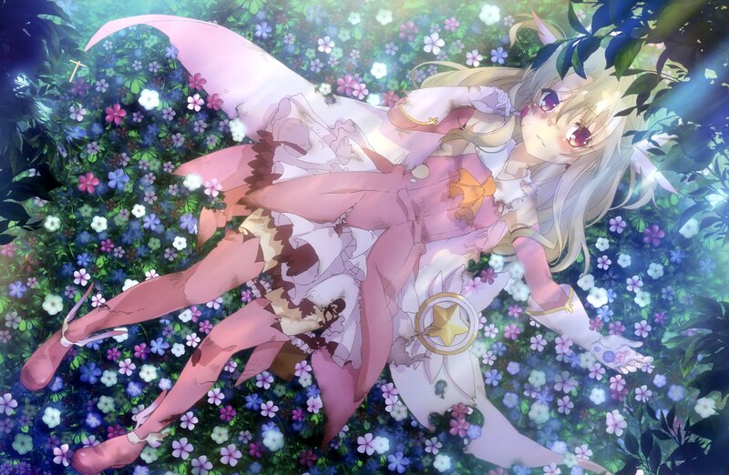 Anime Girl in Flowers — Pink, Serene, Afternoon