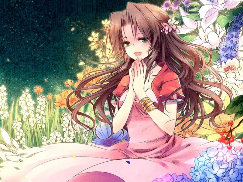 Anime Girl in Flowers — Pink, Serene, Night