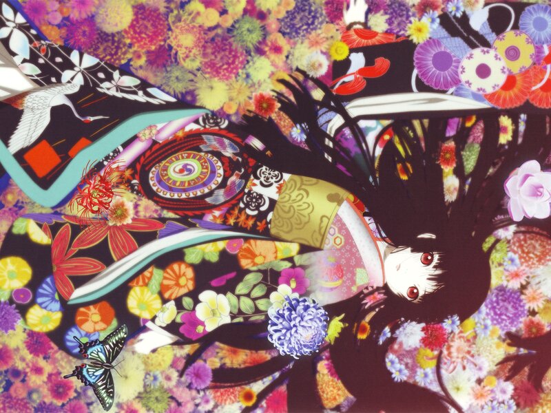 Anime Girl in Flowers — Purple, Dreamy