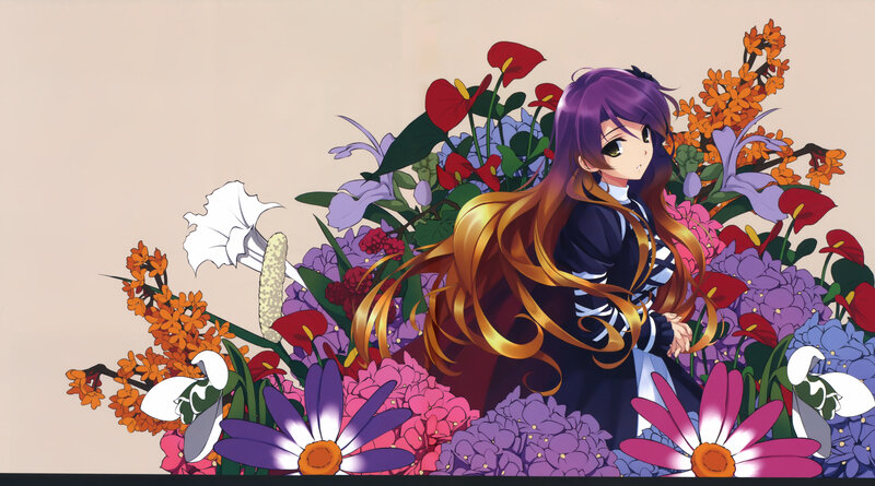 Anime Girl in Flowers — Purple