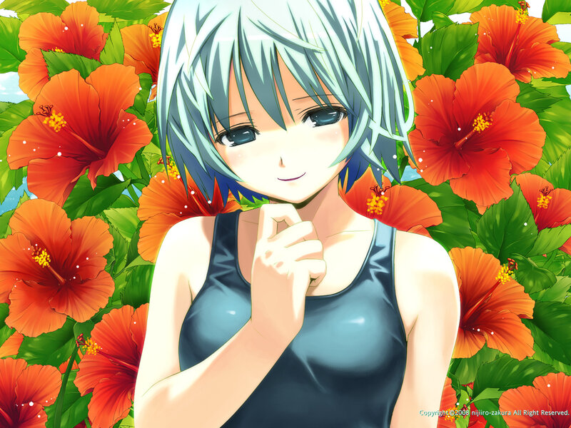 Anime Girl in Flowers — Red, Calm
