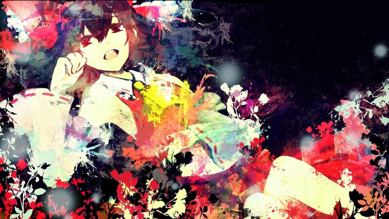 Anime Girl in Flowers — Red, Dramatic, Digital Art