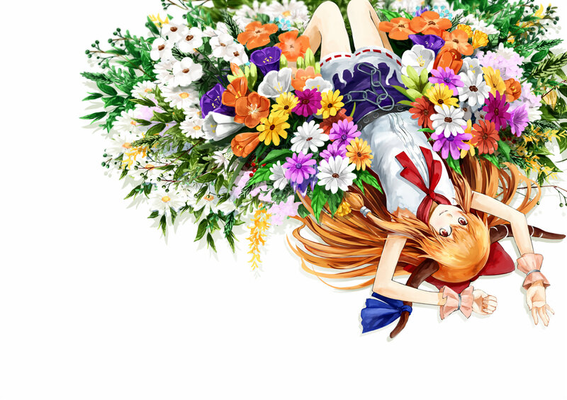 Anime Girl in Flowers — White, Calm