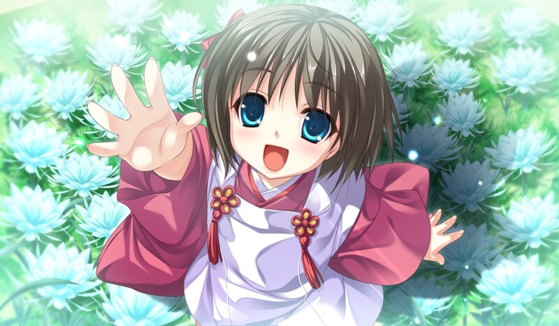 Anime Girl in Flowers — White, Cheerful