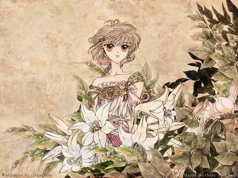 Anime Girl in Flowers — White