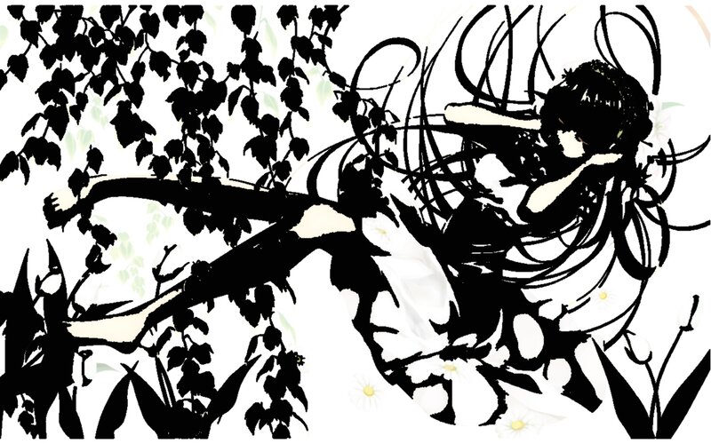 Anime Girl in Foliage — Black