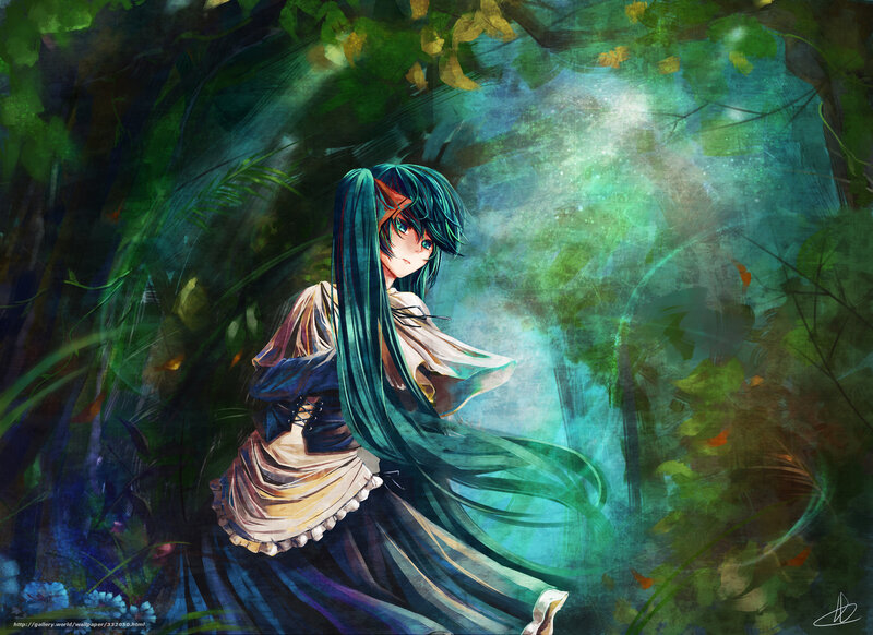 Anime girl in forest