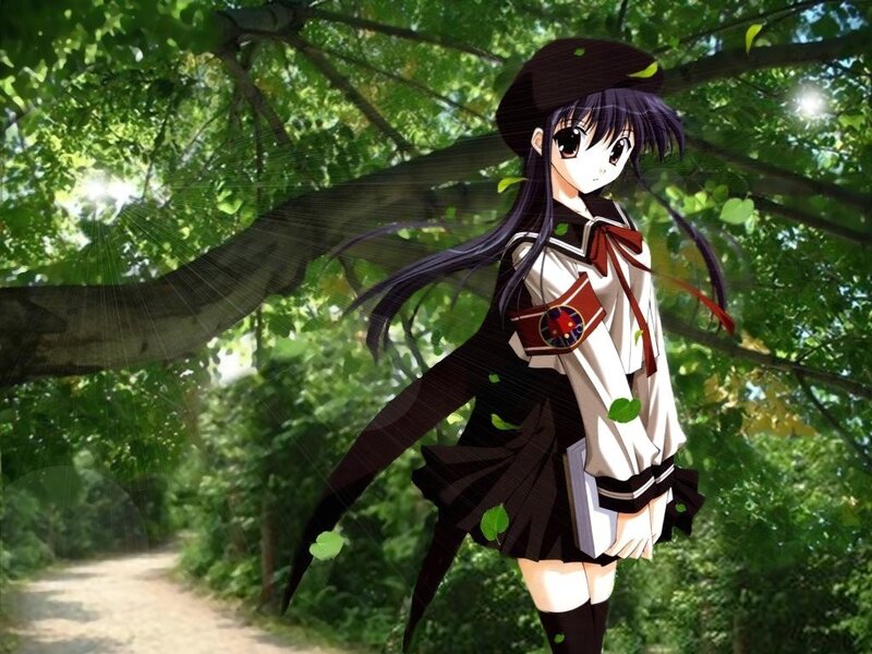anime girl in forest