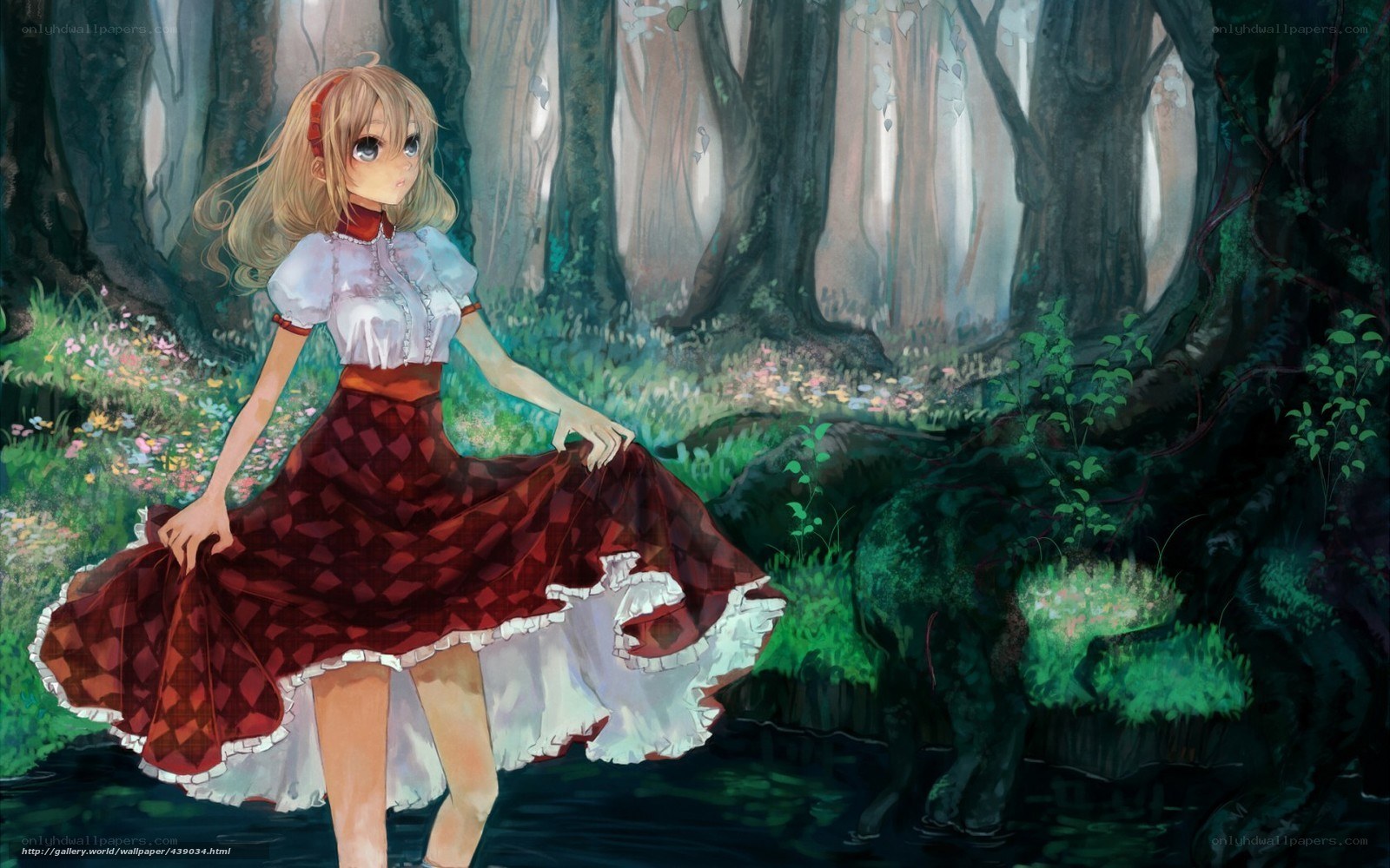 Anime girl in forest