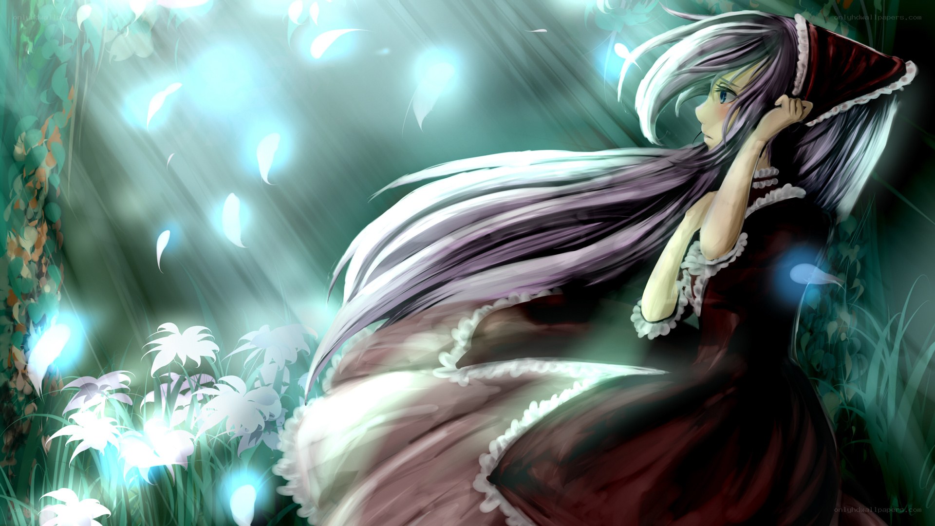 anime girl in forest