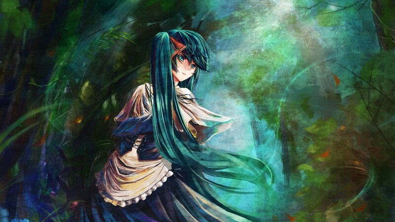 anime girl in forest