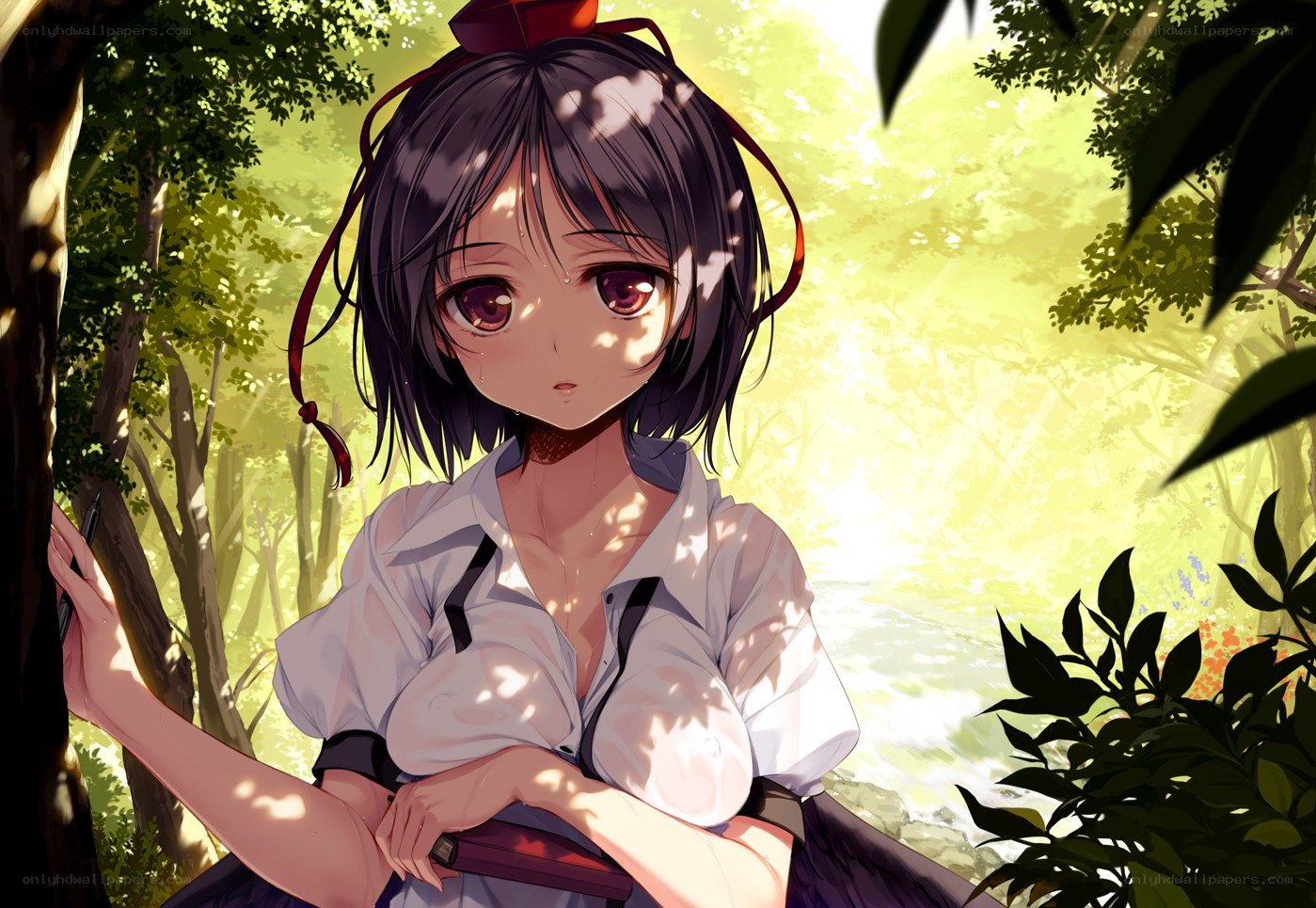 Anime girl in forest