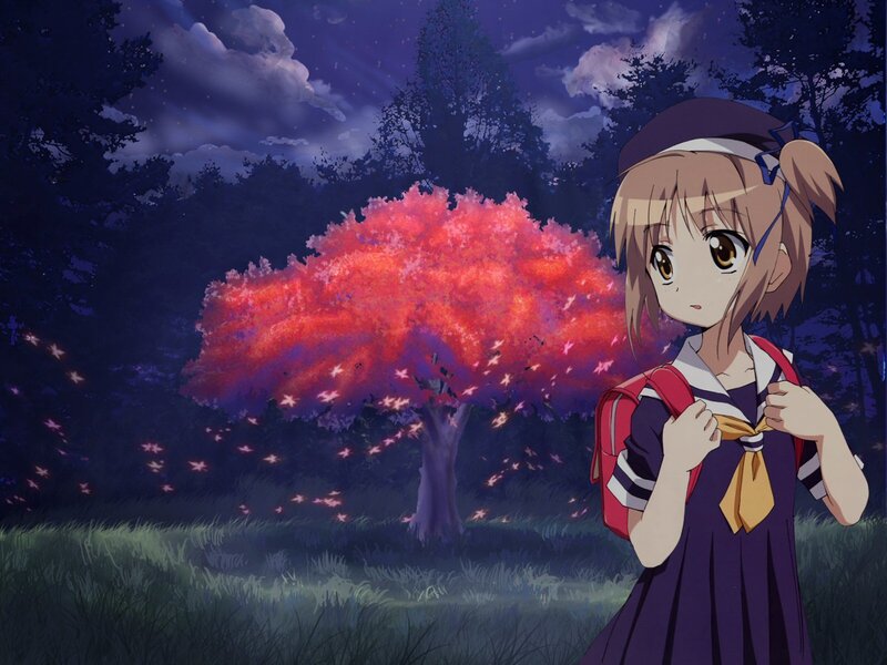 Anime girl in forest at night