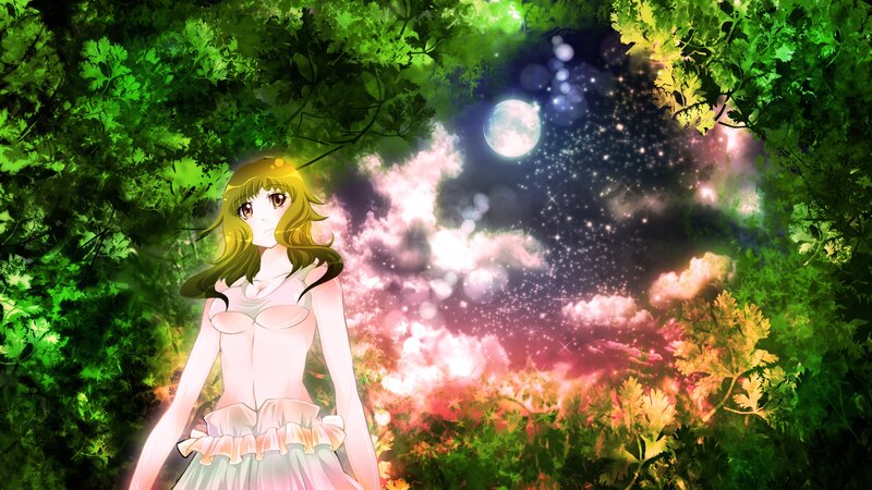 anime girl in forest at night