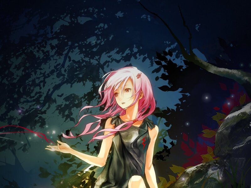 anime girl in forest at night