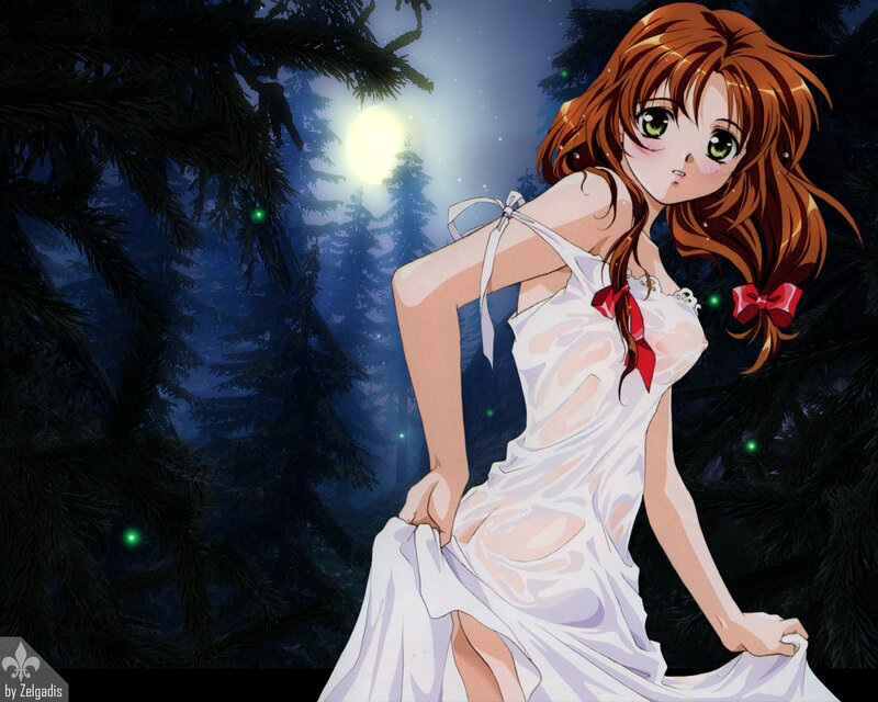 Anime girl in forest at night