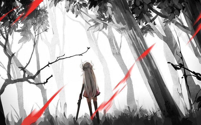 Anime Girl in Forest — Black, Dramatic
