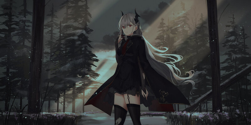 Anime Girl in Forest — Black, Dramatic, Winter