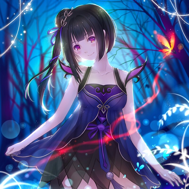 Anime Girl in Forest — Blue, Magical, Night